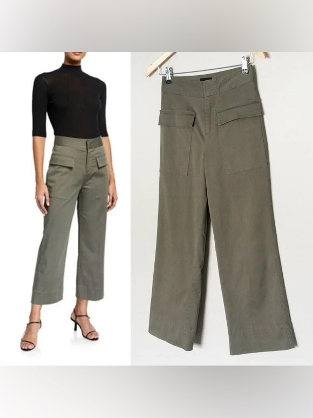 ATM Anthony Thomas Melillo Olive Cropped Wide-Leg Utility Pants